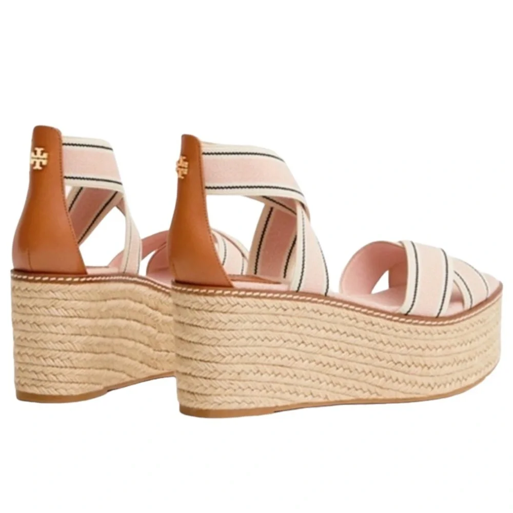 Tory Burch Pink Blush Frieda Espadrille Wedge Sandals Shoes size 7
